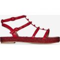Emery Studded Detail Rope Espadrille In Red Faux Leather, Red