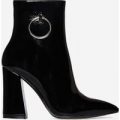 Ruben Pull Ring Detail Ankle Boot In Black Patent, Black