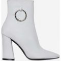 Ruben Pull Ring Detail Ankle Boot In Grey Faux Suede, Grey