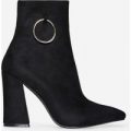 Ruben Pull Ring Detail Ankle Boot In Black Faux Suede, Black
