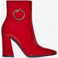 Ruben Pull Ring Detail Ankle Boot In Red Patent, Red