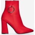 Ruben Pull Ring Detail Ankle Boot In Red Faux Suede, Red