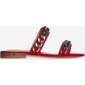 Rumi Silver Chain Detail Slider In Red Faux Suede, Red