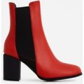 Runa Elasticated Block Heel Ankle Boot In Red Faux Leather, Red