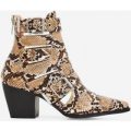 Ryder Cut Out Western Ankle Boot In Nude Snake Print Faux Leather, Nude