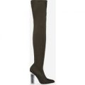 Carlyle Perspex Heel Over The Knee Long Boot In Green Lycra, Green
