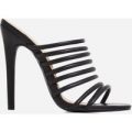 Saffiyah Strap Detail Heel Mule In Black Faux Leather, Black