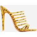 Saffiyah Strap Detail Heel Mule In Yellow Snake Faux Leather, Yellow