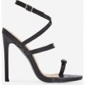 Samira Bow Detail Barely There Heel In Black Faux Leather, Black