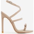 Samira Bow Detail Barely There Heel In Nude Faux Leather, Nude