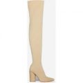 Jamila Thigh High Long Boot In Nude Lycra, Nude