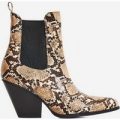 Camille Western Ankle Boot In Nude Snake Print Faux Leather, Nude