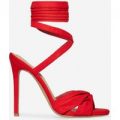 Sana Cross Strap Lace Up Heel In Red Faux Suede, Red