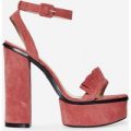 Sasha Frill Detail Platform Heel In Blush Faux Suede, Pink
