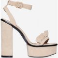 Sasha Frill Detail Platform Heel In Nude Faux Suede, Nude