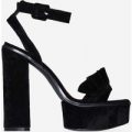 Sasha Frill Detail Platform Heel In Black Faux Suede, Black