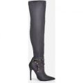 Saturn Studded Detail Long Boot In Grey Faux Suede, Grey