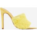 Savage Faux Fur Heel Mule In Yellow Faux Suede, Yellow