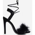 Savanna Lace Up Fluffy Heel In Black Faux Suede, Black