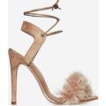 Savanna Lace Up Fluffy Heel In Nude Faux Suede, Nude