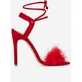 Savanna Lace Up Fluffy Heel In Red Faux Suede, Red
