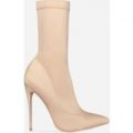 Fiona Pointed Toe Ankle Boot In Nude Lycra, Nude