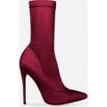 Fiona Pointed Toe Ankle Boot In Burgundy Lycra, Red