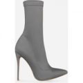 Fiona Pointed Toe Ankle Boot In Grey Lycra, Grey