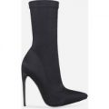Fiona Pointed Toe Ankle Boot In Black Lycra, Black