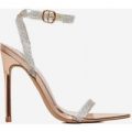 String Diamante Pointed Toe Heel In Rose Gold Faux Leather, Rose Gold