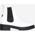 Shadow Track Sole Biker Boot In White Faux Leather, White