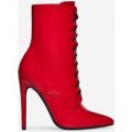 Shanty Lace Up Ankle Boot In Red Patent, Red