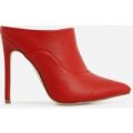 Sheena Pointed Toe Heel Mule In Red Faux Leather, Red