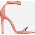 Ralley Lace Up Pointed Barely There Heel In Coral Faux Suede, Red