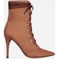 Sian Lace Up Pearl Detail Ankle Boot In Mocha Faux Suede, Brown