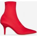 Skye Kitten Heel Sock Boot In Red Lycra, Red