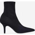 Skye Kitten Heel Sock Boot In Black Lycra, Black