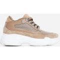 Cass Mesh Detail Trainer In Nude Faux Suede And Patent, Nude