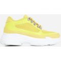 Cass Mesh Detail Trainer In Yellow Faux Suede And Patent, Yellow