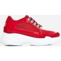 Cass Mesh Detail Trainer In Red Faux Suede And Patent, Red