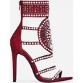Solange Embellished Heel In Burgundy Faux Suede, Red