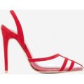 Sophie Slip Back Perspex Heel In Red Faux Suede, Red