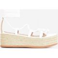 Sophina Lace Up Espadrille Flatform Sandal In White Faux Leather, White