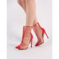 Spikey Pointed Perspex Ankle Boots, Red