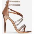 Pixie Diamante Wrap Over Heel In Rose Gold Faux Leather, Rose Gold