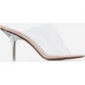 Stealthy Perspex Peep Toe Kitten Heel Mule In Nude Patent, Nude