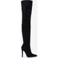 Stella Studded Detail Over The Knee Boot In Black Faux Suede, Black