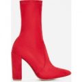 Stephanie Block Heel Ankle Sock Boot In Red Faux Suede, Red