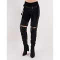 Sterling Belted Over the Knee Boots Faux Suede, Black