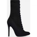Cosmic Lace Up Ankle Boot In Black Knit, Black